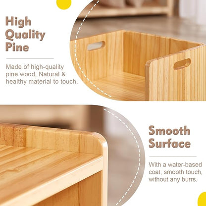 FUNLIO Height Adjustable Montessori Table and Chair Set for Age 1-3, Solid Wood Toddler Table and Chair Set, Weaning Baby Table Chair Set for Reading/Eating/Playing, Easy to Assemble - Natural