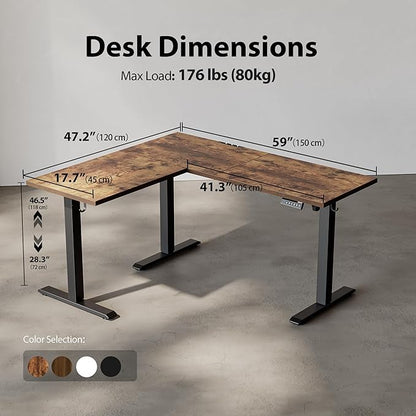 Agilestic 59 Inch L Shaped Standing Desk Adjustable Height, Electric Corner Standing Desk, Sit Stand Computer Table with Splice Board, Rustic Brown
