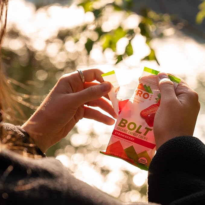 PROBAR - Bolt Organic Energy Chews, Strawberry, Non-GMO, Gluten-Free, USDA Certified Organic, Healthy, Natural Energy, Fast Fuel Gummies with Vitamins B & C (12 Count)