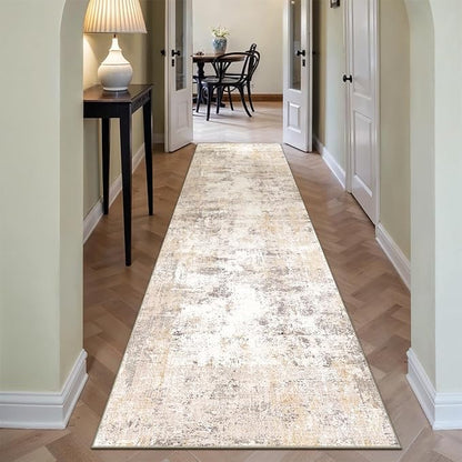 3x12 Washable Runner Rug Beige Grey Neutral Abstract Hallway Kitchen Living Room Bedroom Non Slip Throw Rug Soft Low Pile Indoor Carpet for Entrance Laundry Bathroom