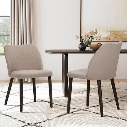 COLAMY Upholstered Dining Chairs Set of 2, Modern Fabric Dining Room Kitchen Side Chair with Padded Seat and Wood Legs for Restaurant/Cafe, Camel