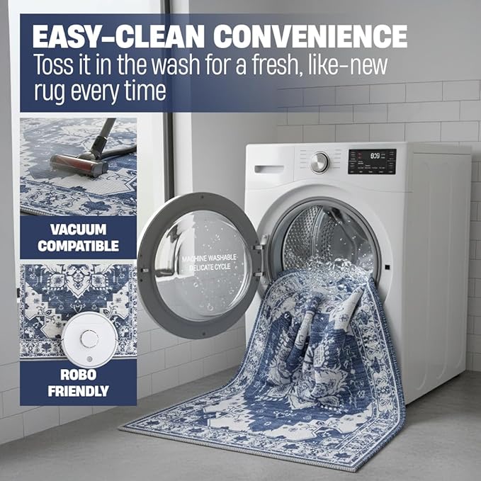 Muddy Mat짰 Navybell 3ft x 5ft Washable Area Rugs for Living Room, Bedroom & Dining Room ??Modern Soft Low Pile Non Slip Carpet ??Pet Friendly Waterproof Foldable Rugs for Home