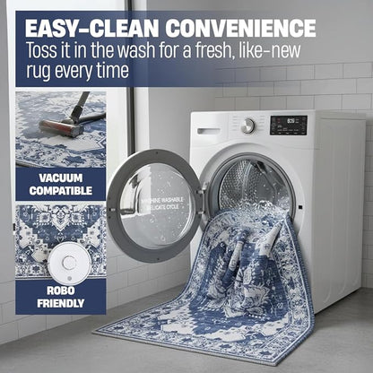 Muddy Mat짰 Navybell 3ft x 5ft Washable Area Rugs for Living Room, Bedroom & Dining Room ??Modern Soft Low Pile Non Slip Carpet ??Pet Friendly Waterproof Foldable Rugs for Home