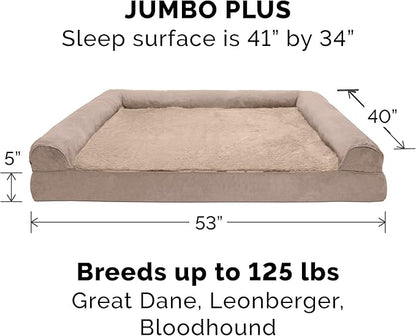 Furhaven Replacement Dog Bed Cover Plush & Suede Sofa-Style, Machine Washable - Almondine, Jumbo Plus (XX-Large)