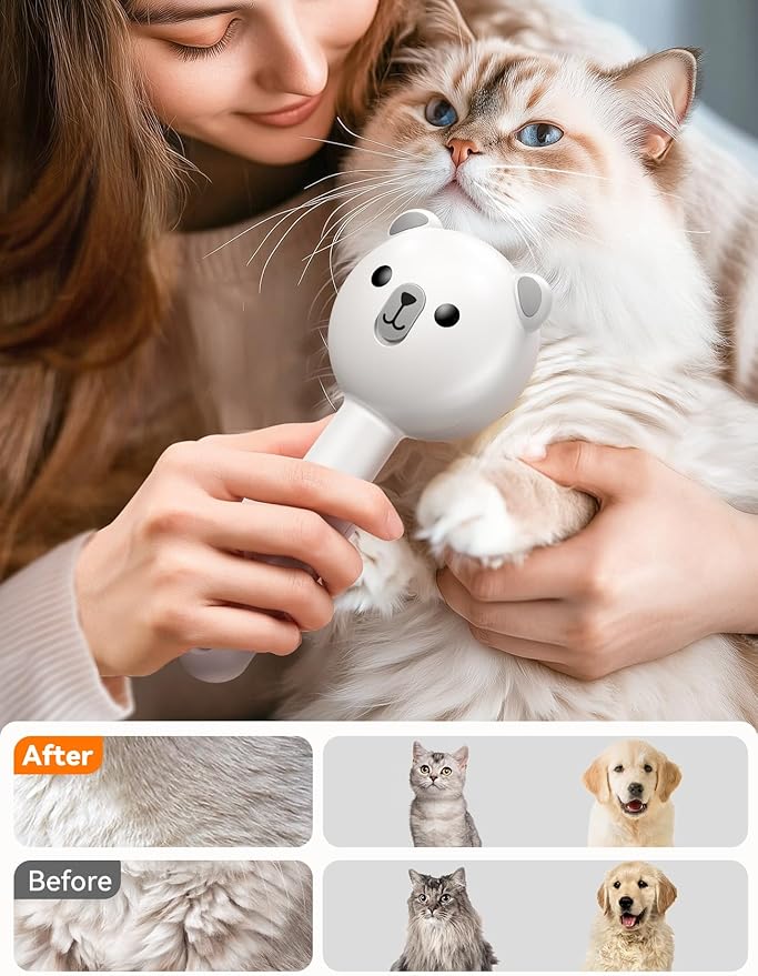 FEELNEEDY Cat Steam Brush, Brushes for Indoor Cats with Release Button, Dual Speed Spray USB Rechargeable Grooming Supplies, Cat Brush for Shedding Suitable for All Long-haired and Short-haired Pets