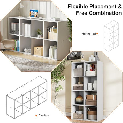 Sweetcrispy 8 Cube Storage Organizer - Open Cube Bookshelf with 4 Removable Back Panels, Display Storage Bookcase for Living Room, Bedroom, Entrance Hall, Home Office，47.7" L×11.6" W×24" H, Beige
