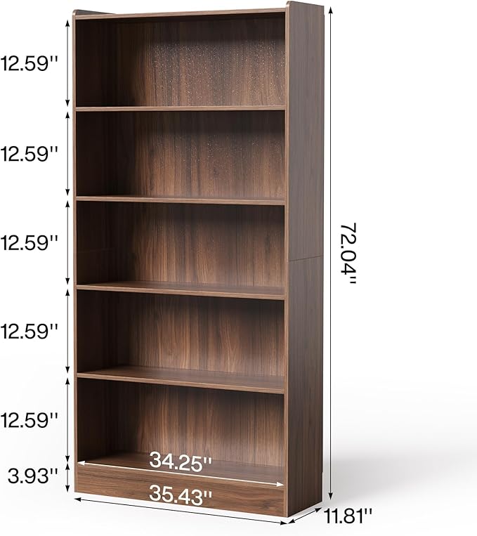 LITTLE TREE 72-Inch Tall Bookcase, 6-Tier Wooden Large Bookshelf, Wide Bookcase Bookshelves, Freestanding Modern Display Shelving Unit for Living Room, Bedroom, Office, Rustic Brown