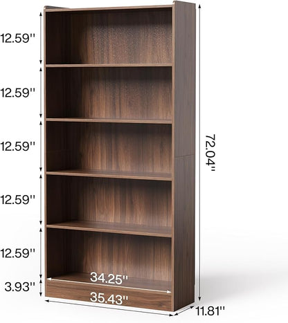 LITTLE TREE 72-Inch Tall Bookcase, 6-Tier Wooden Large Bookshelf, Wide Bookcase Bookshelves, Freestanding Modern Display Shelving Unit for Living Room, Bedroom, Office, Rustic Brown