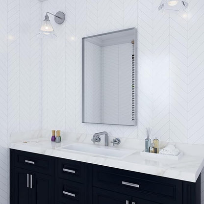 VocalStar Silver Bathroom Mirror, 18 x 26 Inch Square Corner Rectangle Nickel Metal Framed Bathroom Vanity Mirrors for Wall Modern, 1/4-inch Shatterproof Glass | Ultra-Flush Hanging