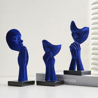 3 Pcs Navy Blue Decor Prayer Statues for Living Room Decor, Flocked Prayer of Peace Figurines Shelf Decor Accents, Abstract Sculptures for Bedroom Bookshelf Coffee Table Decor, Gifts for Women
