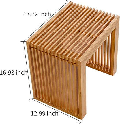 Bamboo Dining Bench Indoor Small Bench Entryway Shoe Rack Bench,Outdoor Modern Wood Benches 17 Inch for Living Room Hallway Bedroom Bathroom Nature Small