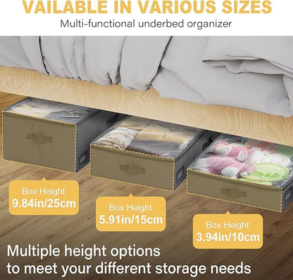 10-Inch Under Bed Storage Containers (2-Pack) | Sturdy Sidewalls | Clear Cover & Label Holder | Foldable Fabric Closet Bin Organizer | Stores Clothing/Blankets/Sweaters/Sheets