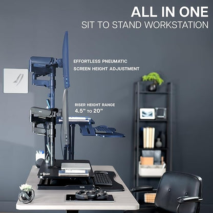 VIVO 32 inch Standing Desk Converter with Dual Monitor Mount for up to 32 inch Screens, Height Adjustable Riser with Mechanical Spring Arms, Black, DESK-KIT-0K2K