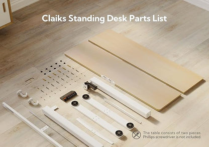 Claiks Electric Standing Desk, Adjustable Height Stand up Desk, 48x24 Inches Sit Stand Home Office Desk with Splice Board, White Frame/Nature Top