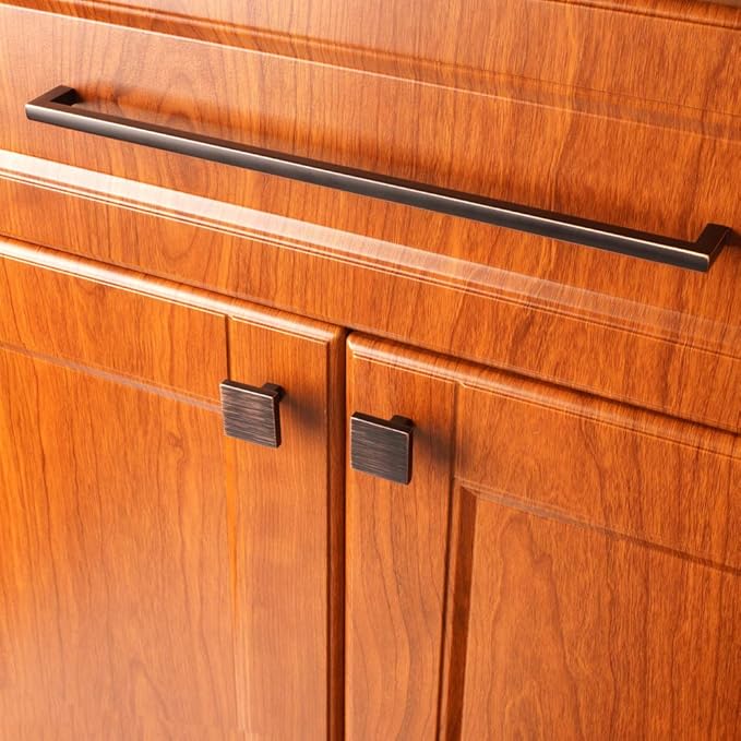 KOOFIZO Solid Square Bar Cabinet Handle - Oil Rubbed Bronze Furniture Pull, 12.6 Inch/320mm Screwhole Distance, 10-Pack for Kitchen Cupboard Door, Bedroom Dresser Drawer, Bathroom Hardware