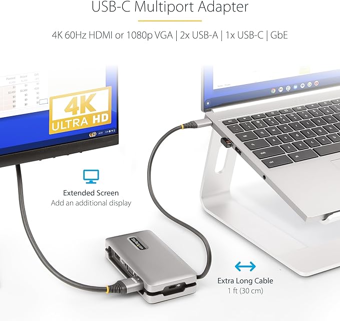 StarTech.com USB-C Docking Station for MacBook Pro M1 M2 M3 M4 and Windows, 4K 60Hz HDMI or 1080p VGA Video, USB 10Gbps Hub, 100W Laptop Charging, GbE, 1ft/30cm Cable