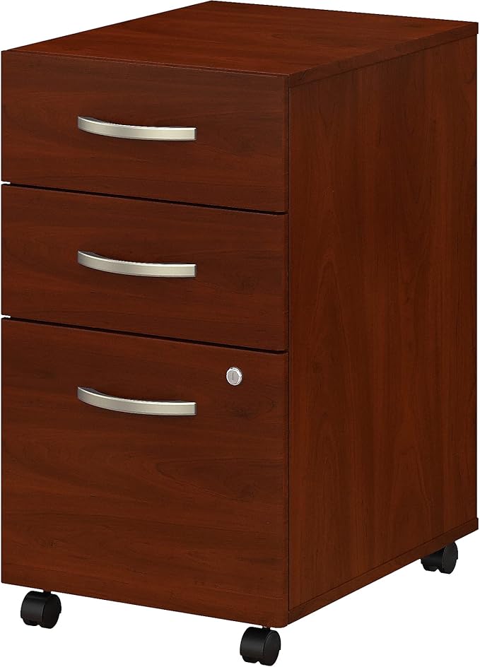 Bush Business Furniture 3 Drawer Mobile File Cabinet - Assembled, Rolling Document Storage for Home or Professional Office, Studio C Collection, Hansen Cherry