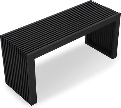 Bamboo Natural 36 inch Wooden Bench, Small Wood Benches for Entryway, Living & Dining Room, Kitchen, Bedroom, Bathroom, Hallway, Front Door, For Indoor & Outdoor Patio Use, Mid Century Modern Decor