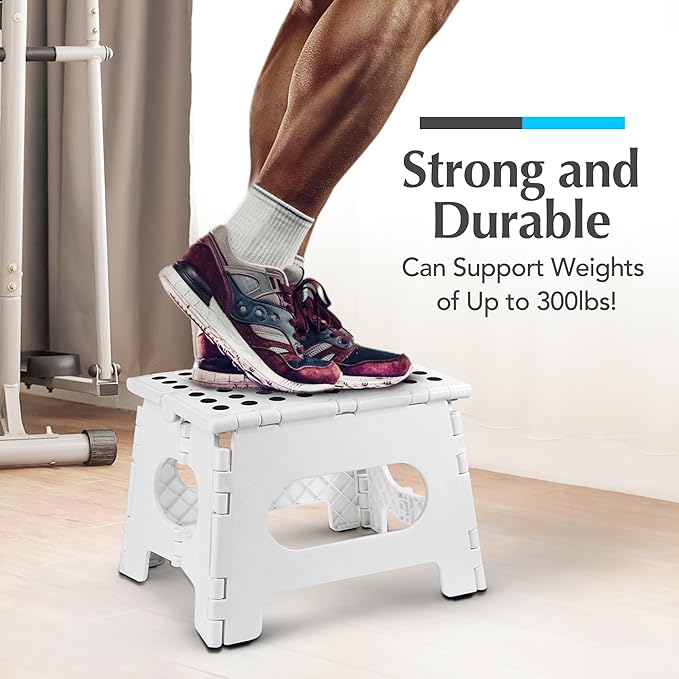 Handy Laundry Folding Lightweight Step Stool - Sturdy Enough to Support Adults and Safe Enough for Kids - Opens Easy with One Flip. Great for Kitchen, Bathroom or Bedroom (White)