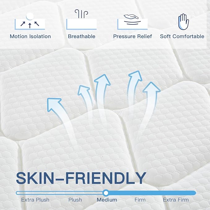 King Size Mattress, 12 Inch King Mattress in a Box, Medium Firm with Memory Foam and Pocket Springs, Strong Edge Support, Pressure Relief