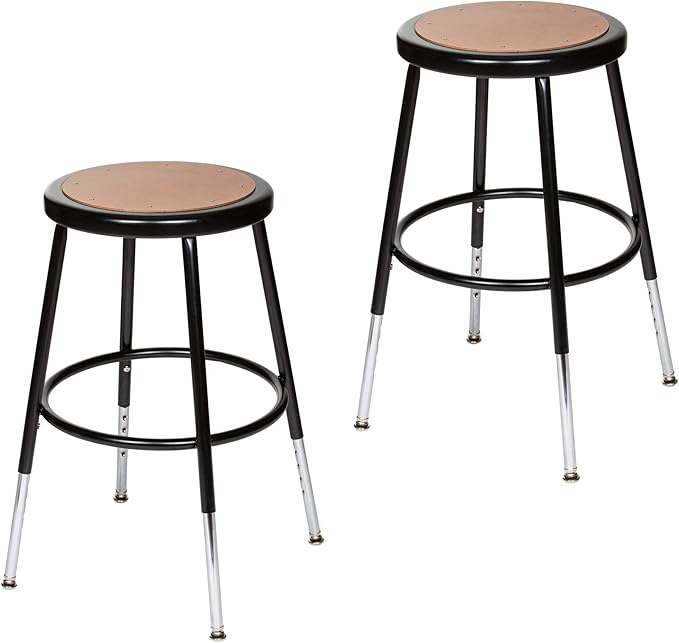 OEF Furnishings (2 Pack Height Adjustable Steel Stools, Black, 19-27"