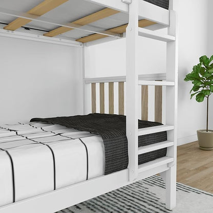 Max & Lily Bunk Bed, Scandinavian Modern Bunk Bed, Solid Wood Twin-Over-Twin Bed Frame for Kids, No Box Spring Needed, Blonde/White