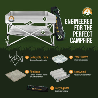 Fireside Outdoor Portable Fire Pit for Camping, Portable Fire Pit Grill for Backyard, Outdoor Firepit with Heat Protect, Camping Firepits, Standing Bonfire Outside for Backyard, 8 lb Weights - 24 inch