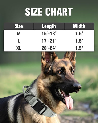 Joytale Tactical Dog Collar with Handle, Adjustable Heavy Duty Military Collar with 2 Patches for Training, Suitable for Medium Dogs, Gray, M