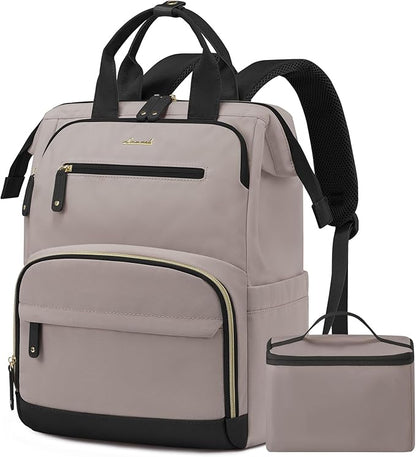 LOVEVOOK Lunch Backpack for Women, 15.6 Inch Laptop Bag with Insulated Cooler Lunch Box, Work Backpack for Teacher Nurse, Travel Backpack Lunch Bag for Camping Picnic Daily Use