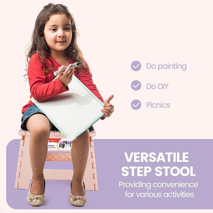 ACSTEP 9 Inch Folding Step Stool 300 LB Capacity Non Slip Foot Stool with Handle Plastic Foldable Step Stools for Kids Stepping Stool for Bathroom Black Small Step Stool (1 PC Pink)