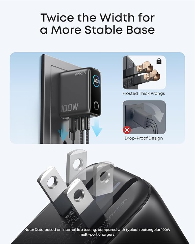 Anker Charger, 100W Max Ultra-Compact 3-Port GaN USB C Charger Block with Smart Display and Touch Control, Fast Wall Adapter for iPhone 17/16 Series, iPad, MacBook (Include Charge Cable, Non-Battery)
