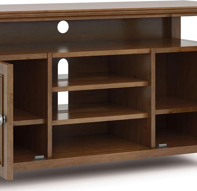 SIMPLIHOME Amherst 54-inch Wide Solid Wood TV Stand in Medium Saddle Brown, Transitional-Style Media Console for Living Room with Adjustable Shelves and Cable Management