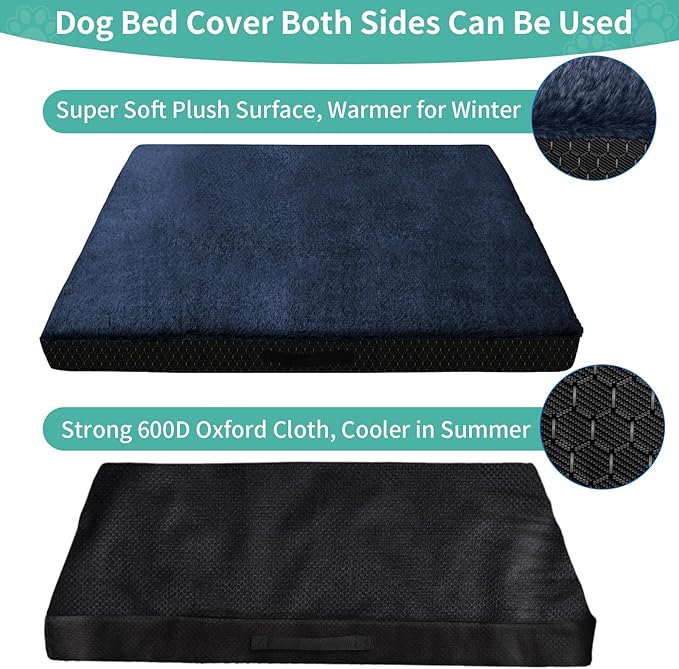 COSHNIBI Dog Bed Covers Replacement Washable,Waterproof Bed Covers Soft Plush Replacement with Zipper & Removable for Dog/Cat 44''Lx32''Wx4''H-Navy Blue