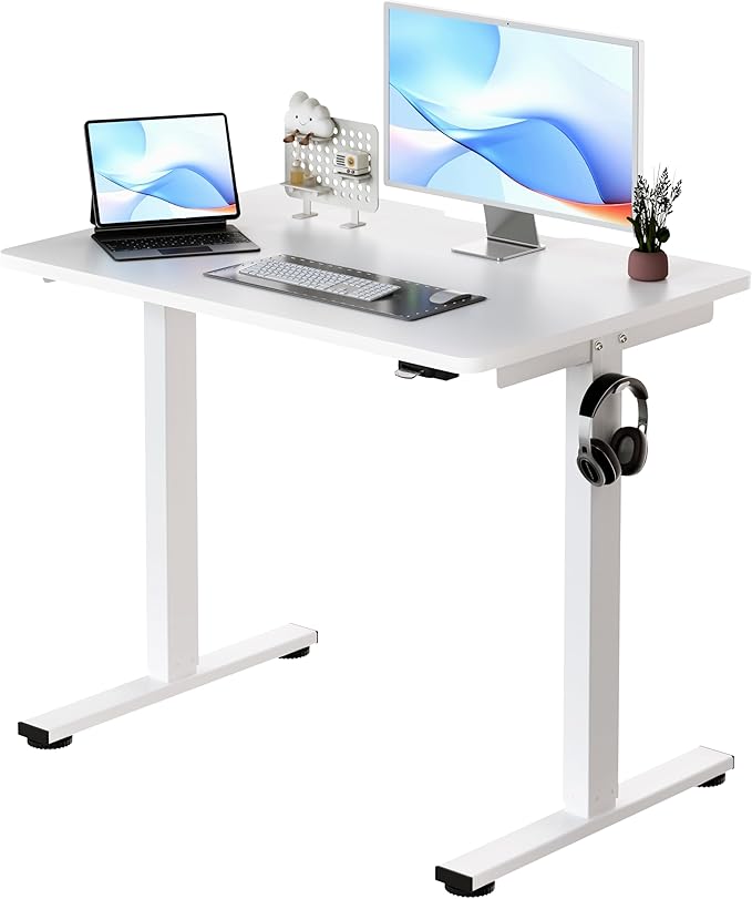 Okin Small Electric Standing Desk, 36" x 24" Whole Piece Height Adjustable Desk, White Sit to Stand Computer Workstation for Home Office