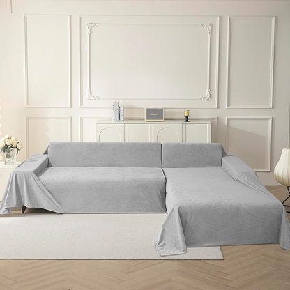 MYSKY HOME Couch Covers for 3 Cushion Couch Sofa Pet Friendly, Couch Cover for Sectional Sofa Furniture Protector Cover, Non Slip Sofa Cover, Sofa Covers Washable, 71"x118", Light Grey