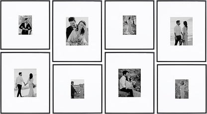 Camden Reed Arcadia 8 Piece Oversized Gallery Wall Frame, 16x20 and 16x16 Inch Matted Frames for Featuring 8x10 and 5x7 Inch Photographs or Art Prints, Black Finish