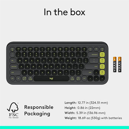 Logitech POP ICON Keys Wireless Bluetooth Keyboard, Comfortable Typing, Programmable Keys, Easy-Switch Between up to 3 Devices, for Laptop, Tablet, PC – Graphite and Green