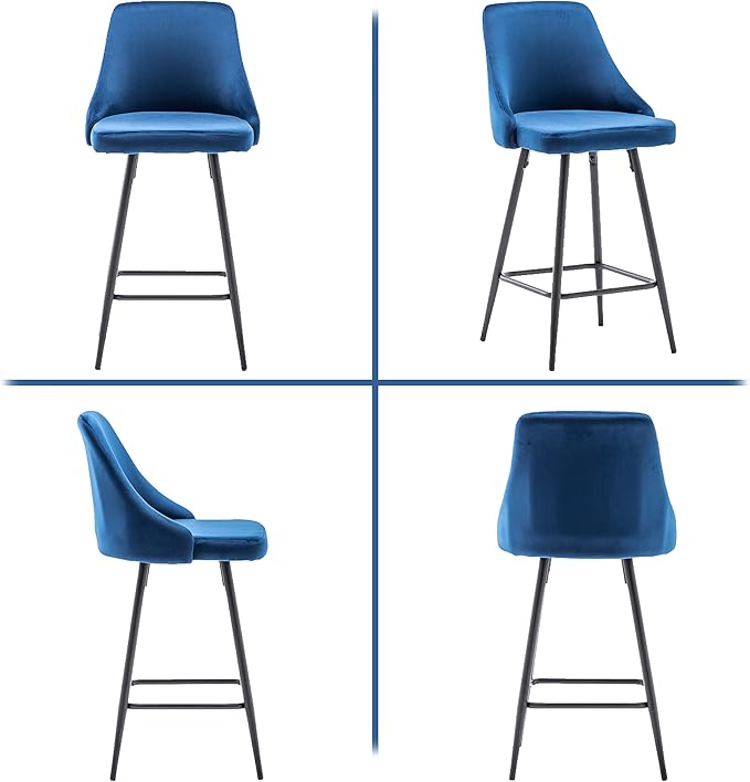 BTEXPERT Set of 2,Premium upholstered Dining 25" Seat Height, High Back Count Stool Bar Chairs, Pack Blue Velvet barstools