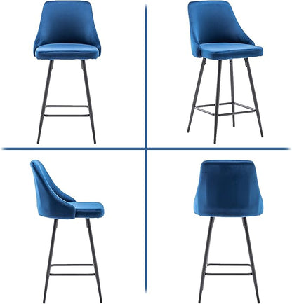 BTEXPERT Set of 2,Premium upholstered Dining 25" Seat Height, High Back Count Stool Bar Chairs, Pack Blue Velvet barstools