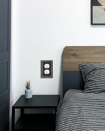 2-Pack Single Toggle Light Switch Cover Plate, Pearls Decorative Switch Plate Covers, Aged Bronze 1 Gang Metal Wall Plate, Corrosion Resistant