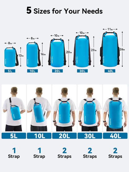 HEETA Waterproof Dry Bag for Women Men, Roll Top Lightweight Dry Storage Bag Backpack with Emergency Whistle for Travel, Kayaking, Boating, Camping, Beach, Cruise Ship Essentials (Blue, 5L)