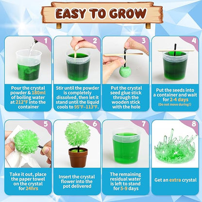 MOVINPE Crystal Flower Growing Kit for Kids – 12 Pack Valentine’s Day Classroom Gift Exchange, STEM Crystals Flower Science Kits with 6 Colors Crystal Powder & Seeds, Non-Candy School Gifts