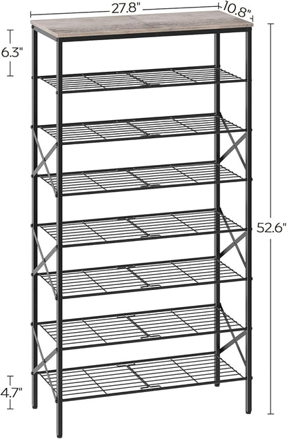 8 Tier Shoe Rack, Shoe Storage Organizer, Large Capacity Shoe Shelf Holds 32 Pairs of Shoes, Durable and Stable, for Entryway, Hallway, Closet, Dorm Room, Greige and Black SS08BG