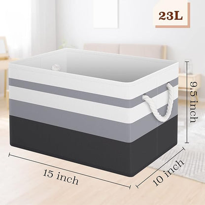 Storage Bin,Collapsible Storage Basket For Organizing,Large Storage Boxes With Rope Handles,Storage Containers,Gradient Grey,8 Pack