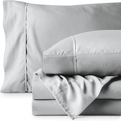 Bare Home Full Extra Long Sheet Set - 1800 Ultra-Soft Microfiber Full XL Bed Sheets - Double Brushed - Deep Pockets - Easy Fit - 4 Piece Set - Bed Sheets (Full XL, French Grey)