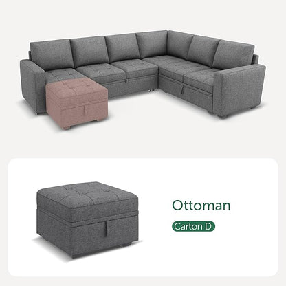 HONBAY Modular Sectional Sleeper Sofa with Pull Out Bed, Ottoman for Sectional Couch, Grey