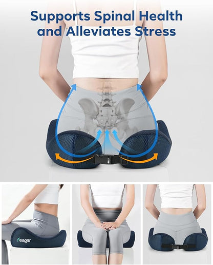 Feagar Seat Cushion - Office Chair Cushion for Hip, Sciatica & Tailbone Pain Relief - Memory Foam Pressure Relief Seat Cushion, Large Wrapped Design for Wheelchair, Car Seat & Long Sitting (Blue)