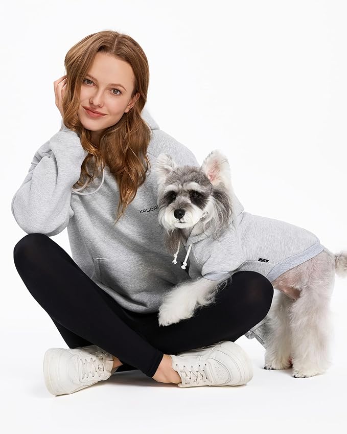 XPUDAC Matching Hoodie for Dogs and Humans Fleece Sweatshirt Soft Warm Pet Hoodie Sweater for Large Small Medium Dog and Owner Matching Clothes Cold Weather, Grey, Small