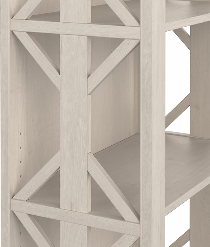 Bush Furniture Homestead 4 Shelf Farmhouse Bookcase in Linen White Oak, Vertical Office Organizer, Home Shelving Unit for Books and Decor, Bookshelf