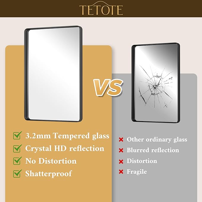 TETOTE 36 x 36 Black Mirror for Bathroom Matte Black Metal Frame Mirror, Tempered Glass, Wall Mounted for Bathroom, Entryway, Bedroom, Living Room(Horizontal/Vertical)